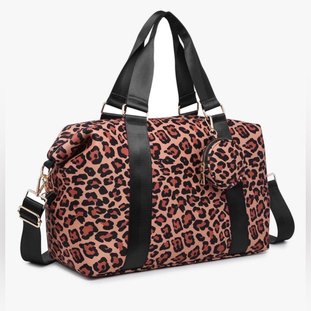 New- Neoprene Duffle Leopard Print with small zipper pouch included